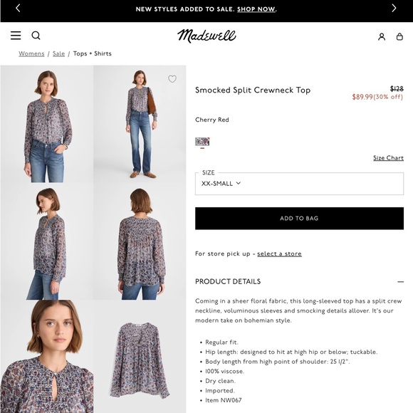 Madewell boho Floral Blouse nwt - Picture 9 of 10